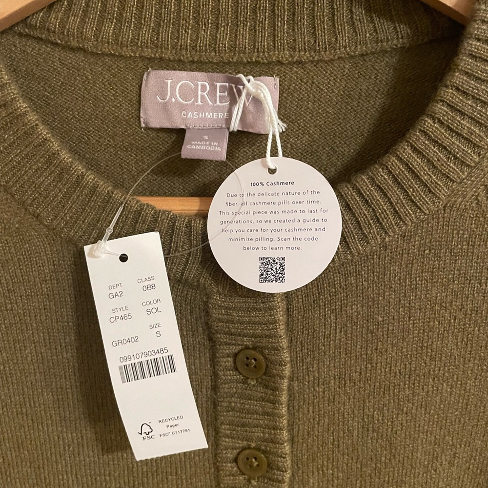 J. Crew Perfect Cashmere Cardigan Sunlit Olive Brand New With Tags size Small - Picture 3 of 6